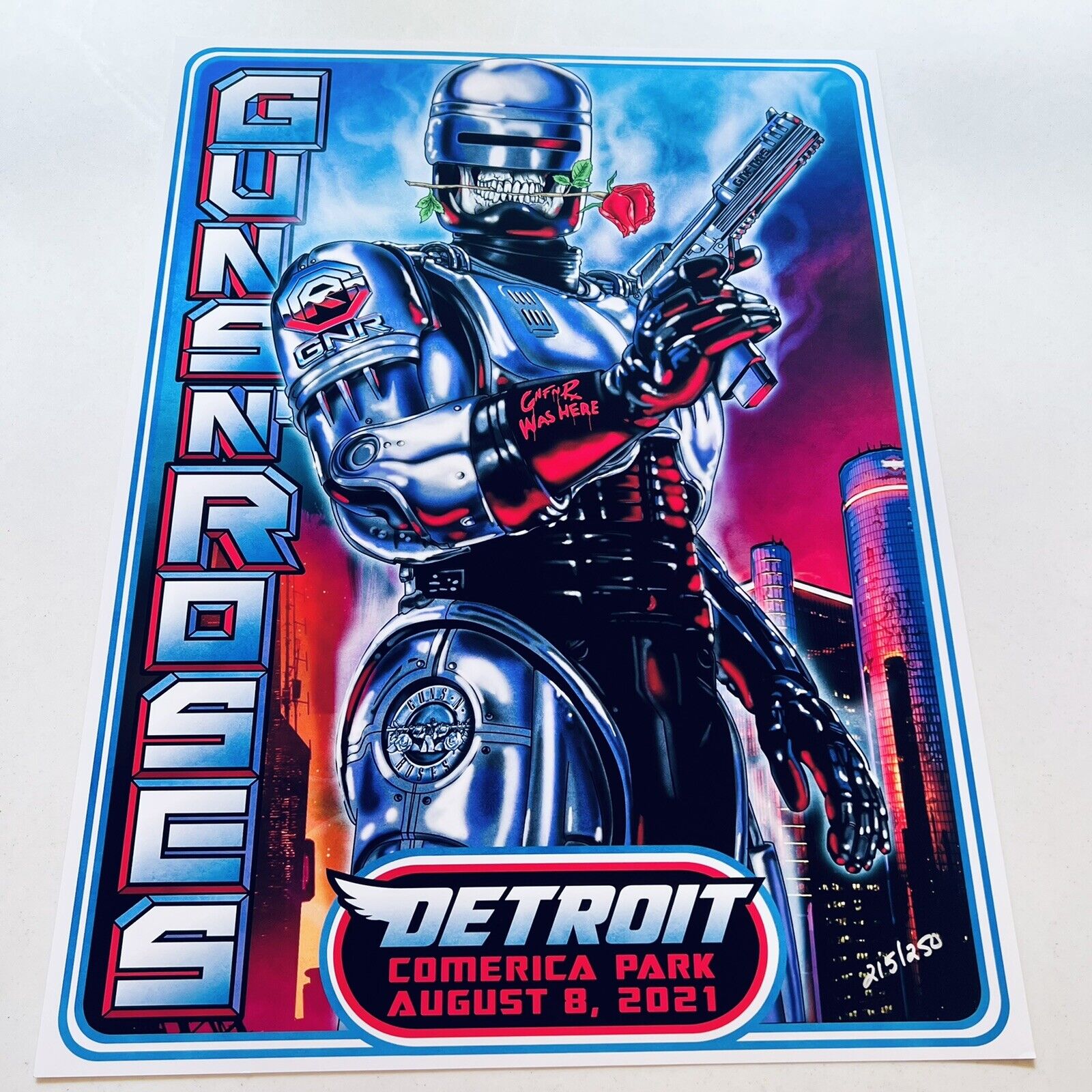 Guns N Roses Detroit Robocop Movie Lithograph Poster Comerica Park 8/8/2021