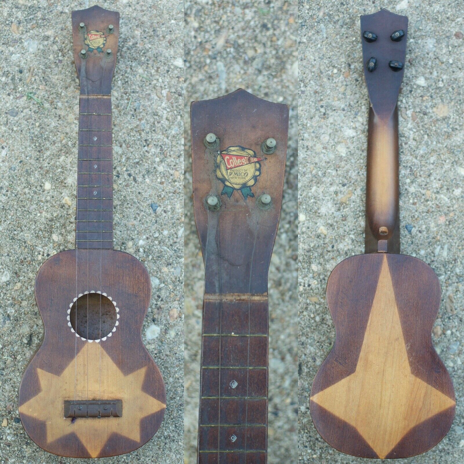 Rare Antique Vtg 1930s P'mico Collegiate Ny Stencil Ukulele Guitar Folk Acoustic