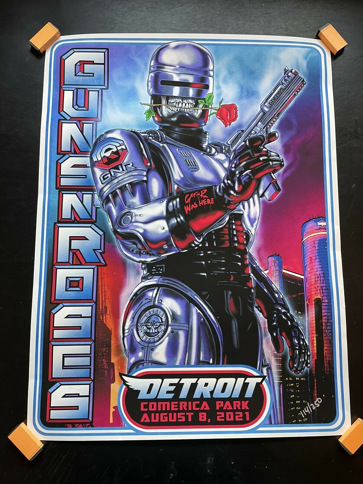 Guns N’ Roses Detroit Lithograph Poster Robocop 2021 Comerica Park 114/250